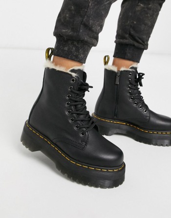 Dr Martens Jadon Fur Lined Chunky Ankle Crne - Ženske Čizme | 09372VGUE